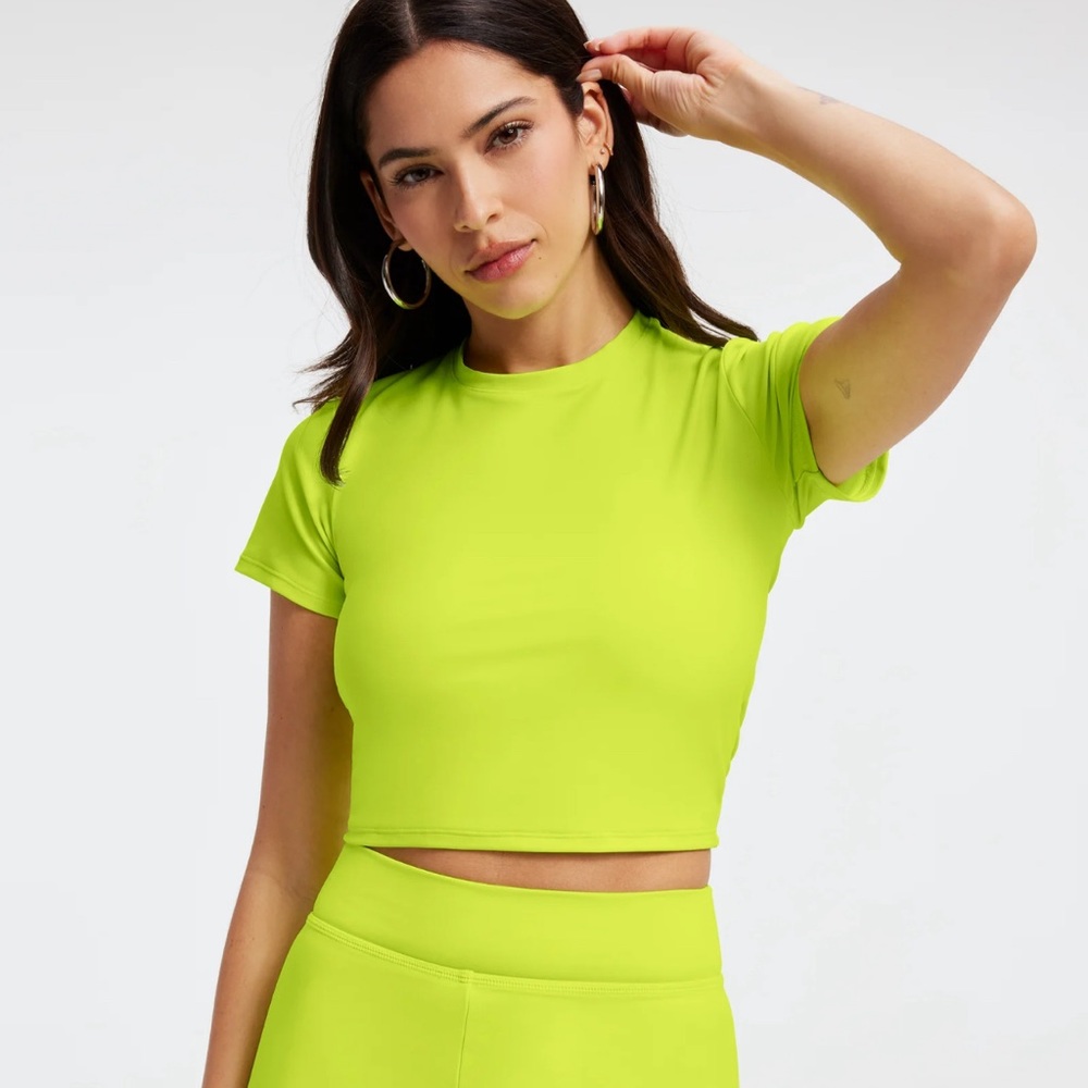 Good American Neon Lime Short Sleeve Crop Top - Lime